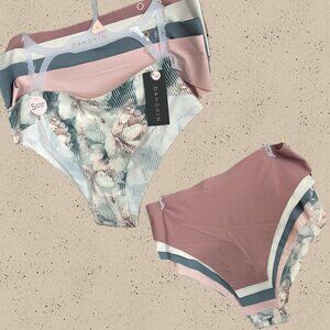 Danskin L Assorted Warm Colors Bonded Waistband Laser-Cut Tanga Panties -5 Pk